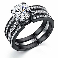 cz black wedding band engagement ring sets stainless steel round cut cubic zirconia size 6