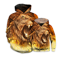 Dad and Son Hoodie Lion Animal Sports Outdoor Print Yellow Long Sleeve 3D Print Active Matching Outfits / Winter / Spring / Casual miniinthebox