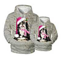 Daddy and Me Active Dog Santa Claus Graphic 3D Print Animal Print Long Sleeve Regular Hoodie Sweatshirt Gray