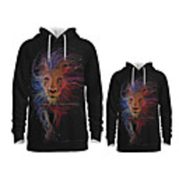 Daddy and Me Active Lion Graphic 3D Print Animal Print Long Sleeve Regular Hoodie Sweatshirt Rainbow