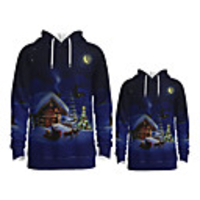 Daddy and Me Active Santa Claus Graphic 3D Print Animal Print Long Sleeve Regular Hoodie Sweatshirt Blue