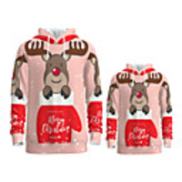 Daddy and Me Active Santa Claus Graphic 3D Print Animal Print Long Sleeve Regular Hoodie Sweatshirt Blushing Pink
