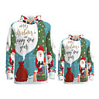 Daddy and Me Active Santa Claus Graphic 3D Print Animal Print Long Sleeve Regular Hoodie Sweatshirt Green