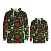 Daddy and Me Active Santa Claus Graphic 3D Print Animal Print Long Sleeve Regular Hoodie Sweatshirt Green