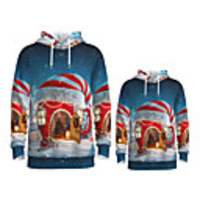 Daddy and Me Active Santa Claus Graphic 3D Print Animal Print Long Sleeve Regular Hoodie Sweatshirt Navy Blue