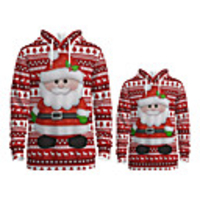 Daddy and Me Active Santa Claus Graphic 3D Print Animal Print Long Sleeve Regular Hoodie Sweatshirt Red
