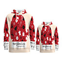 Daddy and Me Active Santa Claus Graphic 3D Print Animal Print Long Sleeve Regular Hoodie Sweatshirt Red
