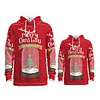 Daddy and Me Active Santa Claus Graphic 3D Print Animal Print Long Sleeve Regular Hoodie Sweatshirt Red
