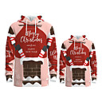 Daddy and Me Active Santa Claus Graphic 3D Print Animal Print Long Sleeve Regular Hoodie Sweatshirt Red