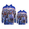 Daddy and Me Active Santa Claus Graphic 3D Print Print Long Sleeve Regular Hoodie Sweatshirt Blue