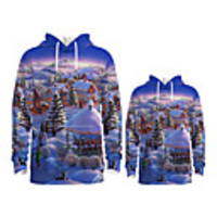 Daddy and Me Active Santa Claus Graphic 3D Print Print Long Sleeve Regular Hoodie Sweatshirt Blue