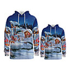 Daddy and Me Active Santa Claus Graphic 3D Print Print Long Sleeve Regular Hoodie Sweatshirt Blue