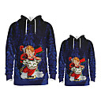 Daddy and Me Active Santa Claus Graphic 3D Print Print Long Sleeve Regular Hoodie Sweatshirt Dusty Blue