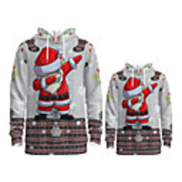 Daddy and Me Active Santa Claus Graphic 3D Print Print Long Sleeve Regular Hoodie Sweatshirt Gray
