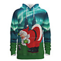 Daddy and Me Active Santa Claus Graphic 3D Print Print Long Sleeve Regular Hoodie Sweatshirt Green