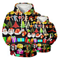 Daddy and Me Active Santa Claus Graphic 3D Print Print Long Sleeve Regular Hoodie Sweatshirt Rainbow