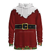 Daddy and Me Active Santa Claus Graphic 3D Print Print Long Sleeve Regular Hoodie Sweatshirt Red