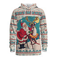 Daddy and Me Active Santa Claus Graphic 3D Print Print Long Sleeve Regular Hoodie Sweatshirt White