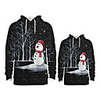 Daddy and Me Active Santa Claus Snowman Graphic 3D Print Print Long Sleeve Regular Hoodie Sweatshirt Black