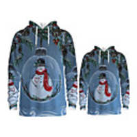 Daddy and Me Active Santa Claus Snowman Graphic 3D Print Print Long Sleeve Regular Hoodie Sweatshirt Light Blue
