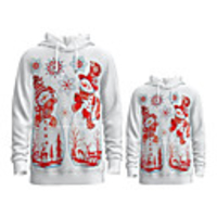 Daddy and Me Active Santa Claus Snowman Graphic 3D Print Print Long Sleeve Regular Hoodie Sweatshirt White