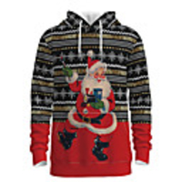 Daddy and Me Active Santa Claus Striped Graphic 3D Print Print Long Sleeve Regular Hoodie Sweatshirt Red