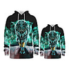Daddy and Me Active Wolf Graphic 3D Print Animal Print Long Sleeve Regular Hoodie Sweatshirt Light Green
