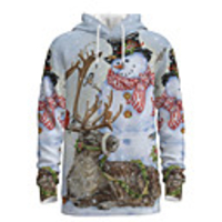 Daddy and Me Basic Snowman 3D Print Animal Print Long Sleeve Regular Hoodie Sweatshirt Beige