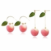 damleng 2 pairs cute creative super lightweight lifelike pink peach with leaf dangle drop earrings sets for women girls teens charm fruit hoop earrings jewelry gifts (pink)