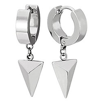 Dangling Triangle Pyramid Huggie Hinged Earrings for Men Women,  Stainless Steel,  2pcs