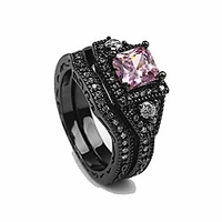 danielle bridal set black purple pink or blue cubic zirconia black plated wedding band engagement ring for women by ginger lyne gothic birthstone fashion jewelry size 5