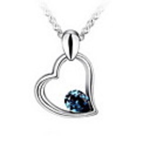 Dark Blue Shining Crystal And Platinum Plated Alloy Pendant Necklace