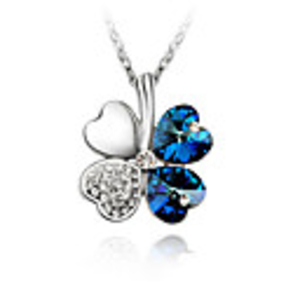 Dark Blue Shining Crystal And Platinum Plated Alloy Pendant Necklace