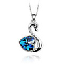 Dark Blue Shining Crystal And Platinum Plated Alloy Swan Shaped Pendant Necklace