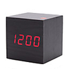 Dark Wooden Design Red Light Desktop Mini Cubic Alarm Clock Calendar Thermometer (USB)