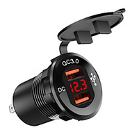 DC12V-24V Car Charger / Square Mouth Aluminum Alloy Double QC3.0usb Voltmeter Red Light / with Digital Display Voltmeter / Black Shell / Aluminum Alloy Material miniinthebox
