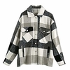 DEATU Womens Flannel Plaid Jacket Coat Fashion Casual Loose Lapel Collar Long Sleeve Loose Button Pockets Tops Outerwear (Z001Gray, Medium) miniinthebox