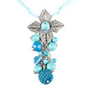 Deep Blue Leave Necklace with Beads