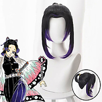 Demon Slayer: Kimetsu no Yaiba Kochou Shinobu Cosplay Wigs Unisex With Ponytail 35 inch Dry Black Purple Anime Wig miniinthebox