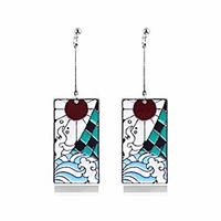 demon slayer tanjiro earrings - kimetsu no yaiba statement acrylic drop earrings - good ideal for women and girl (blue)
