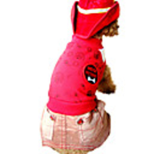 Denim Style Dog Outfit (XS-L,  Red,  Hat not included)