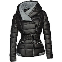 designer ladies winter jacket short quilted down look hooded collar ski jacket,  color: black; size: xxl miniinthebox