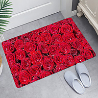 Dewy Red Rose Flower Digital Printing Floor Mat Modern Bath Mats Nonwoven / Memory Foam Novelty Bathroom