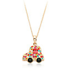 Diamond-Studded Brightly Colored Crystal Car Pendant Necklace