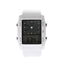 Digital Analog Dual-Time Ladies Wrist Watch with Weekday Display - White (2 CR1120)