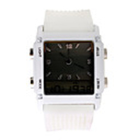 Digital Analog Dual-Time Mens Wrist Watch with Weekday Display - White (2 CR1120)