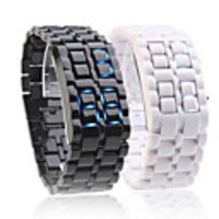 Digital Lava Style Iron Sport Blue Couple Style LED Faceless Wrist Watch