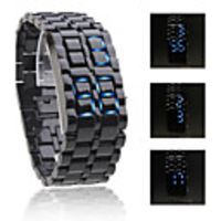 Digital Lava Style Iron Sport Unisex Blue LED Faceless Wrist Watch - Black