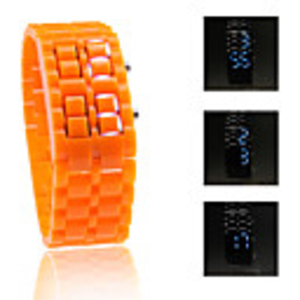 Digital Lava Style Iron Sport Unisex Blue LED Faceless Wrist Watch - Orange