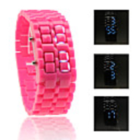Digital Lava Style Iron Sport Unisex Blue LED Faceless Wrist Watch - Peach Red
